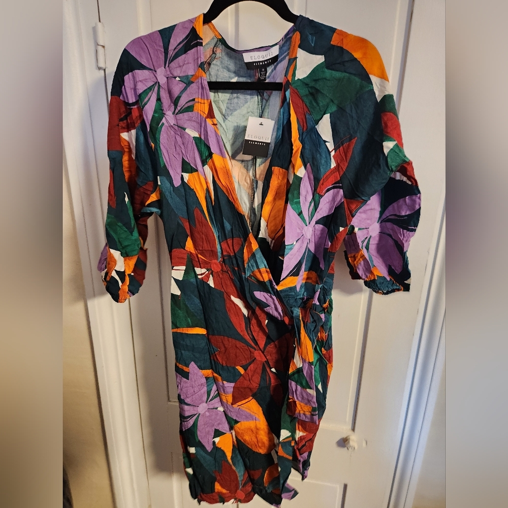 Eloquii Multicolor Floral Wrap Dress